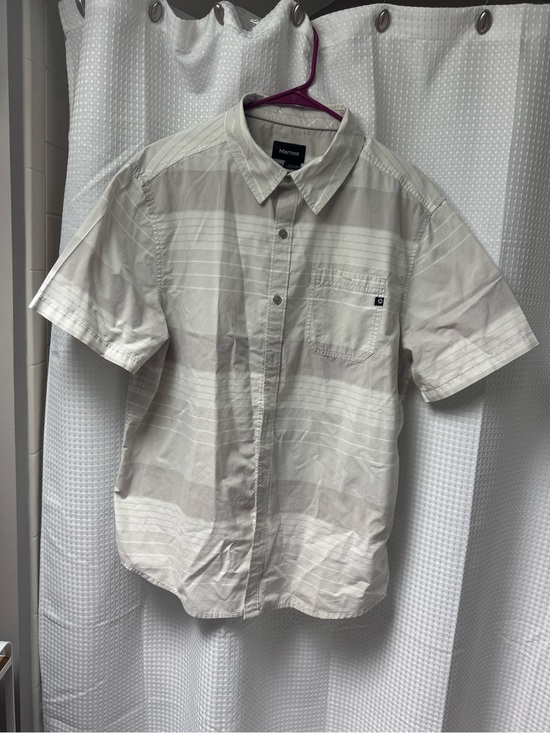 Marmot Other - Marmot Men's Short Sleeve Button-Down Shirt Light GrayWhite Stripes Size XL